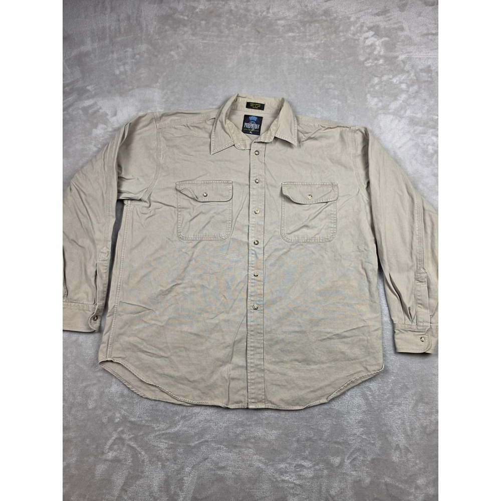 Vintage Pure Stuff Button Up Shirt Mens XL Tan Long Sleeve Workwear Heavy Pocket